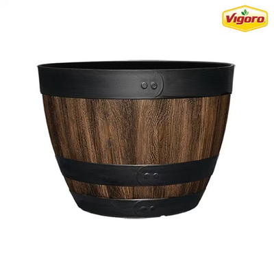 16 In. Reedley Large Kentucky Walnut Brown Resin Wine Barrel Planter (16 In. D X