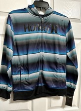 NWT Hurley Boys Full Zip Multi Blue Striped Hoodie Jacket - Medium