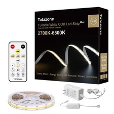 Tatazone 32.8ft Tunable White COB LED Strip Light w/RF Remote, CRI93 Dimmable