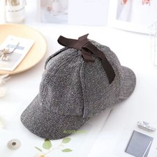 Men's Gray Holmes Hats Pipe Props Hat Deerstalker Detective Sherlock Hats Caps