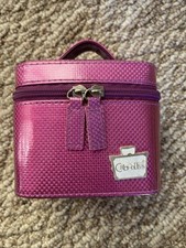 2011 Caboodles Purple Metallic Train Case Makeup Bag w/ Mirror Polka Dot Lining