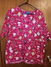 Carol's Scrubs Christmas Xmas Woman's 2x 20-22 V Neck Top Santa Snowman Angel
