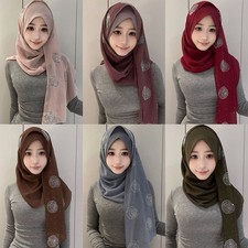 Muslim Instant Soft Hijab Ethnic Style Scarf Shawl Diamonds Rose Girls Turban