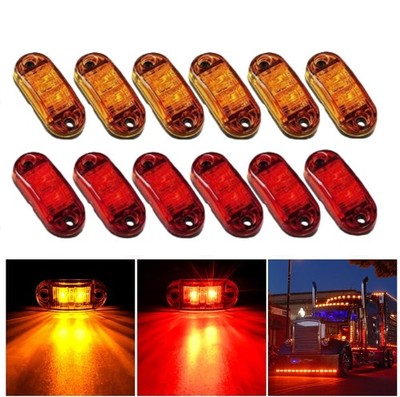 12Pcs Marker Lights 12V LED Truck Trailer Oval Clearance Side Light Amber & Red