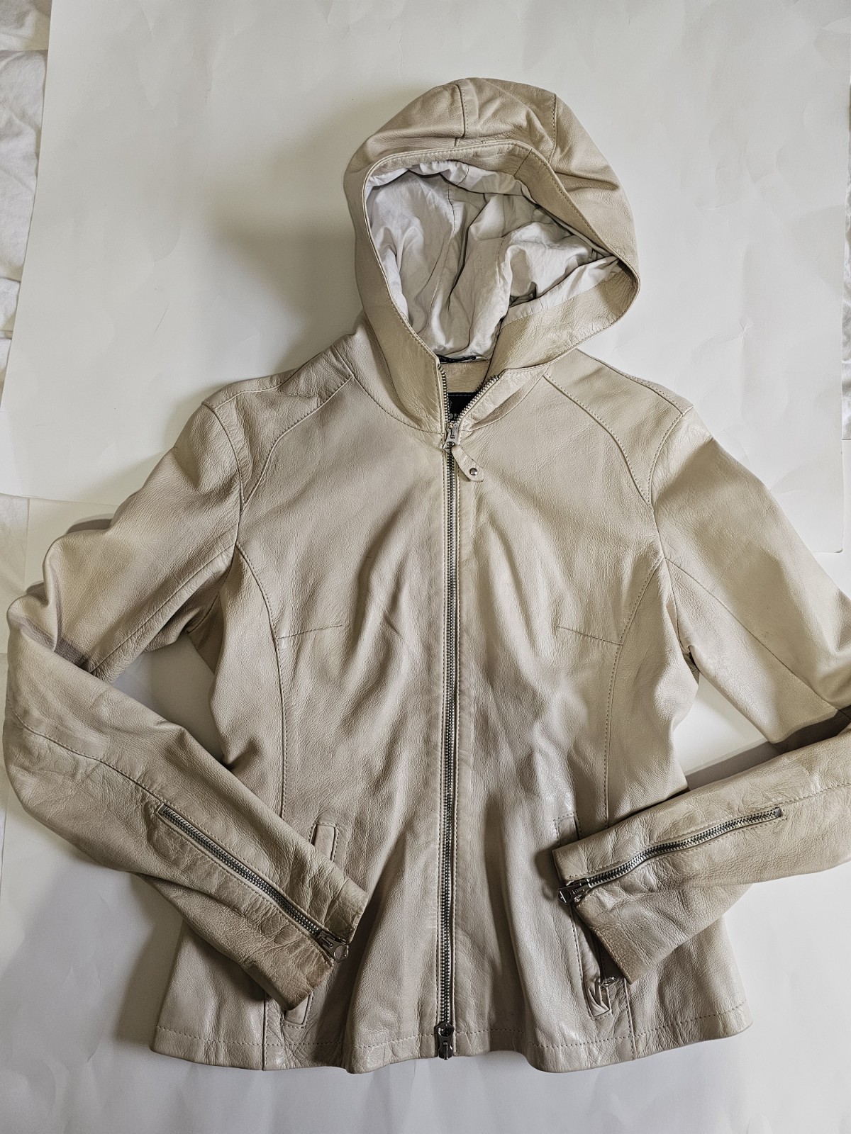 Vintage Vera Pelle Women's Italian Leather Jacket Made In Italy Beige Size 46