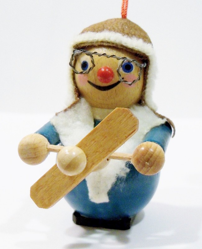 Steinbach Germany Aviator Airplane Pilot with Propeller Wooden Wood Ornament