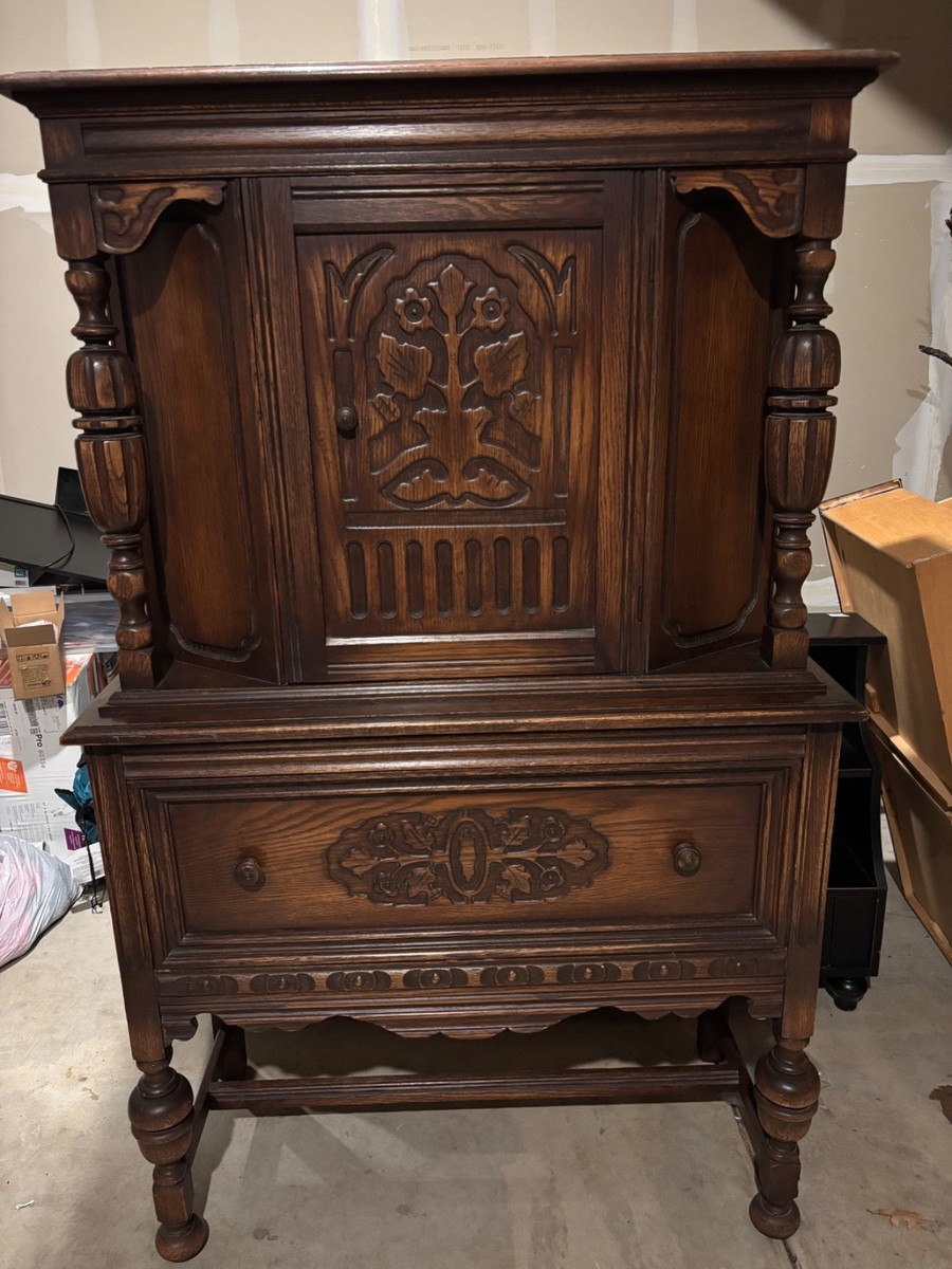 1920's Bernhardt Jacobean Revival Walnut radio cabinet hutch | eBay