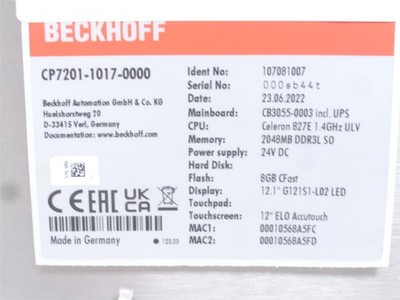 248537 New-No Box; Beckhoff CP7201-1017-0000 Touch Screen