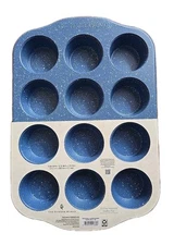 Pioneer Woman ~ Twelve (12) Cup ~ Nonstick ~ Muffin Pan ~ DENIM (Blue) SPECKLE