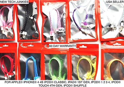 NTJ MINI SHORT BRAIDED 8'' Flat Noodle USB power Charger Cable for IPHONE 3G 4 4S