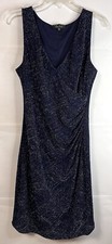 Midnight Blue Vneck Stretch Bodycon Sparkle Glitter Dress Evening Trixxi Size M