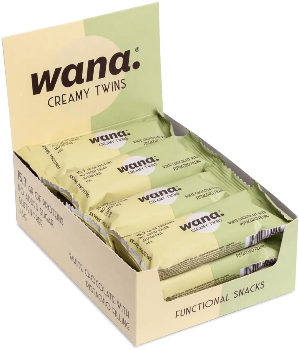 Wana Creamy Twins Proteinriegel, 12 x 45 g Riegel, White Chocolate & Pistachio F