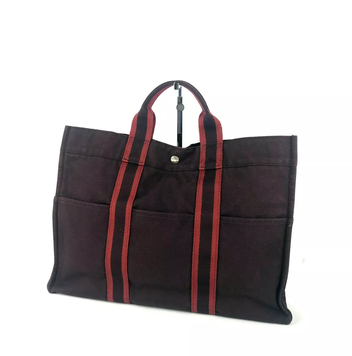 HERMES Paris Fourre Tout PM Red Coton Canvas Men's Tote Hand Bag Purse  France