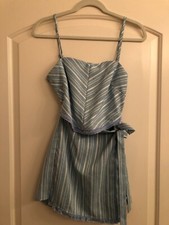 Blue & White Backless Romper / Dress with Straps - Women's Sz S - EUC 