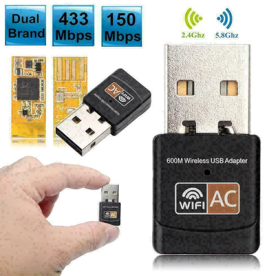 Mini Dual Band 600Mbps USB WiFi Wireless Adapter Network Card 2.4/5GHz 802.11 ac - Image 2 of 4