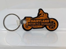 VTG DairyLand Insurance Co. Motorcycle Orange Black Rubber Keychain Made In USA