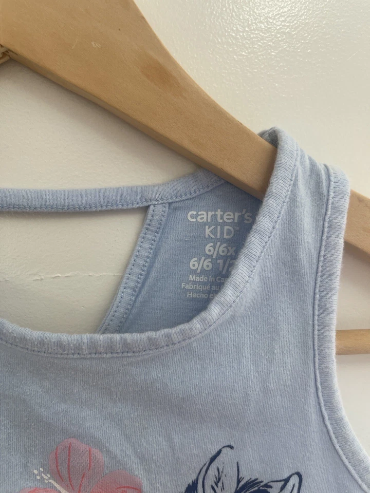 Carter's Kid Floral Zebra Graphic Cut-Out Back 100% Cotton Tank Top Light Blue 6 - Image 2 of 4