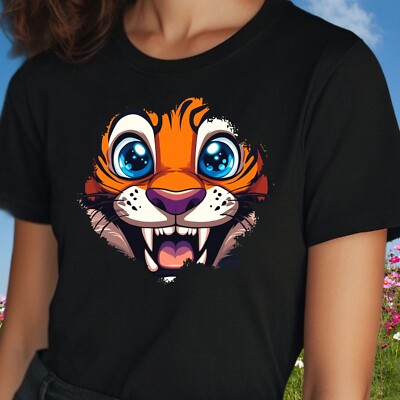 Women's Playful Animal Face Motif Cotton T-Shirt Size S to 3XL