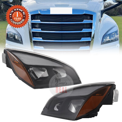 Pair Headlight Full LED Black Housing For 2018-2024 Freightliner Cascadia