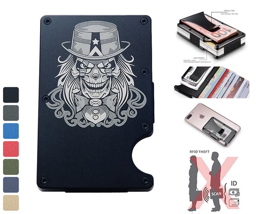 Joker Calavera Hombre Minimalista RFID Bloqueo Clip de Dinero Aluminio Portatarjetas de Crédito - Imagen 1 de 9