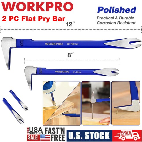 WORKPRO 2PC Nail Puller Set 12''Pry Bar, 8'' Mini Crowbar, Cats Paw