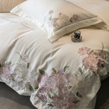 4pcs/lot Bedding Set Silk Cotton Embroidery Flowers Duvet Cover Flat Sheet Set