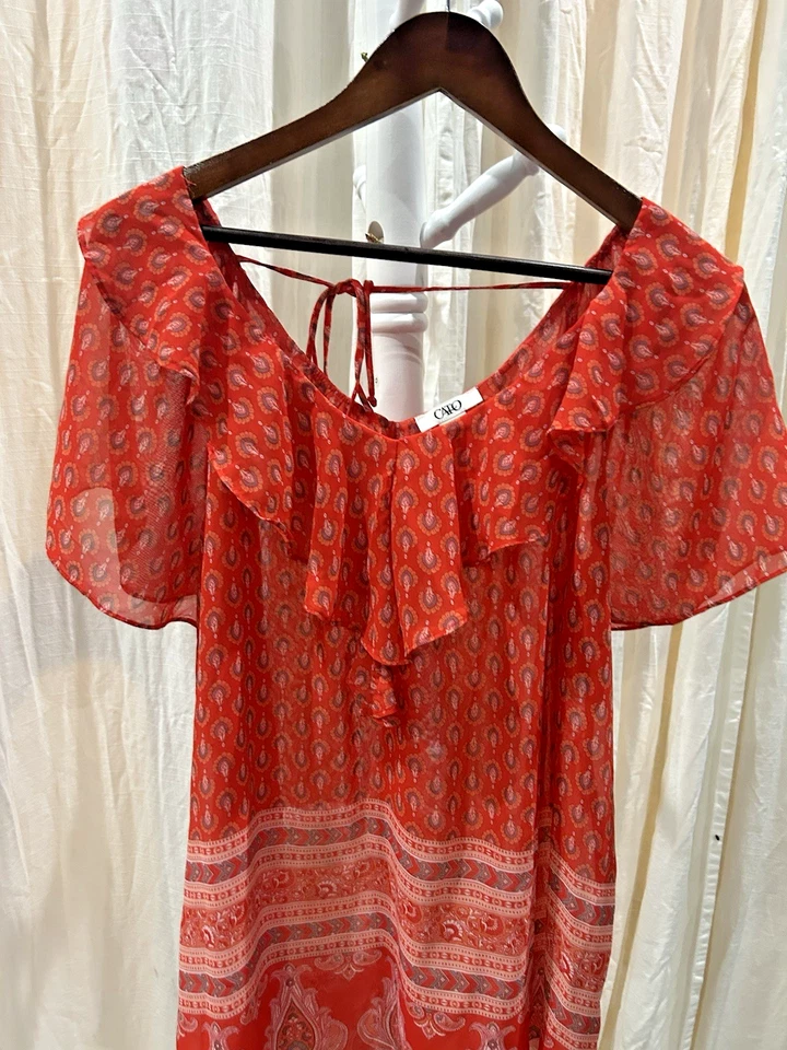 Top transparente Cato para mujer rojo cachemira floral boho festival hippie Y2K Fairy Sixe XL Foto 4 de 4