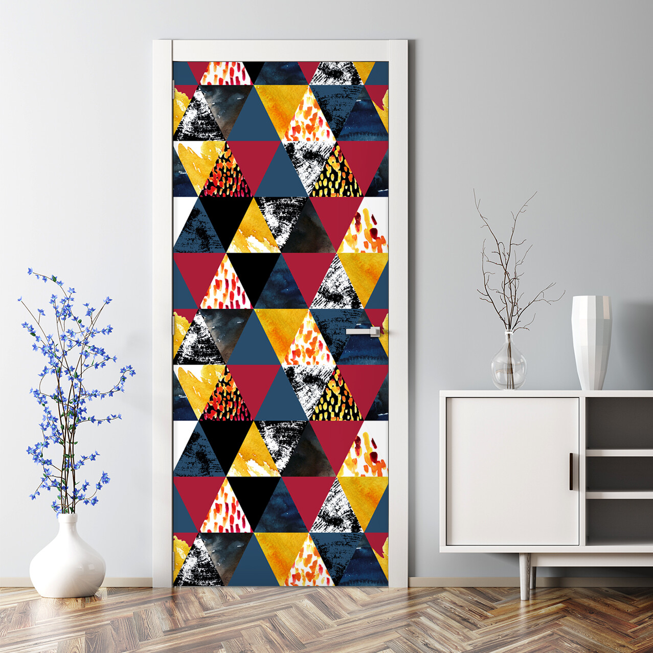 Autumn Watercolor Blue and Orange Bubble-Free Door Decal Sticker