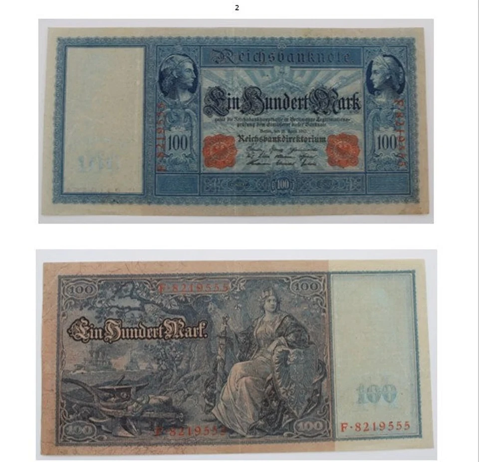 1910 - 100 Mark German Empire Banknote - Large Banknote - 8" x 4" - Very Good  - Image 3 of 4