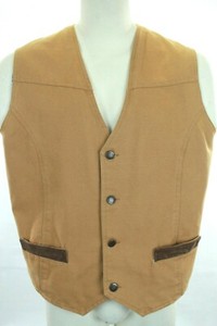 WRANGLER OUTERWEAR MEN'S CANVAS OUTDOOR GEAR WORK VEST LEATHER TRIM SIZE XL VGC!