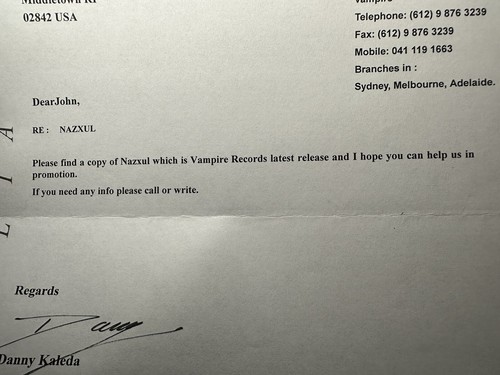 VINTAGE NAZXUL PROMO LETTER BLACK METAL UNDERGROUND AUSTRALIA HISTORY - Picture 3 of 5