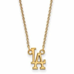 Authentic Sterling Silver Gold-plated LA Dodgers Small Pendant 18 in Necklace
