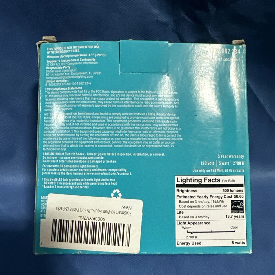 3 pack EcoSmart 60-Watt LED Soft White B-11 candelabra base Bulb Light 892 0929 - Image 2 of 3