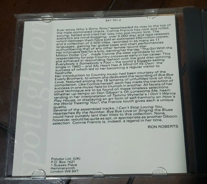 CONNIE FRANCIS A legend in her Time UK Imports Country Hits Auto'd - Image 3 of 4