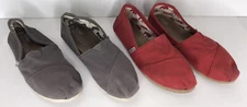 Lot Of 2 TOMS Womens  Slip -On Classics Red And Gray Canvas Size 7.5