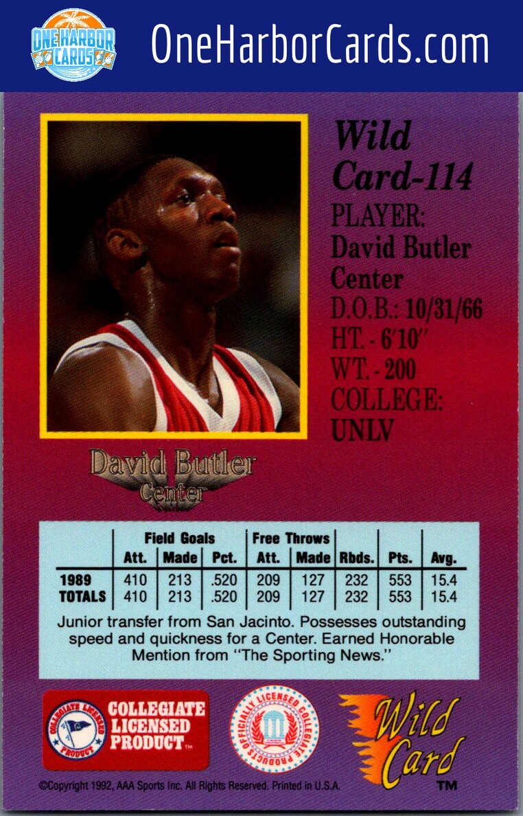 1991-92 Wild Card UNLV Runnin' Rebels #114 David Butler | eBay