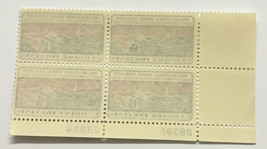 US Scott #1306, Plate Block #28395/28396 1966 Bird Treaty 5c MNH Lower Left - Image 2 of 2