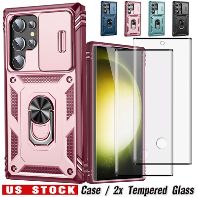 For Samsung Galaxy S23/S23+/Ultra/FE Ring Kickstand Case Cover /Screen Protector