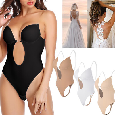Women Backless Shapewear Bodysuit Tummy Control Comfy Deep V-Neck Body  Shaper US | eBay