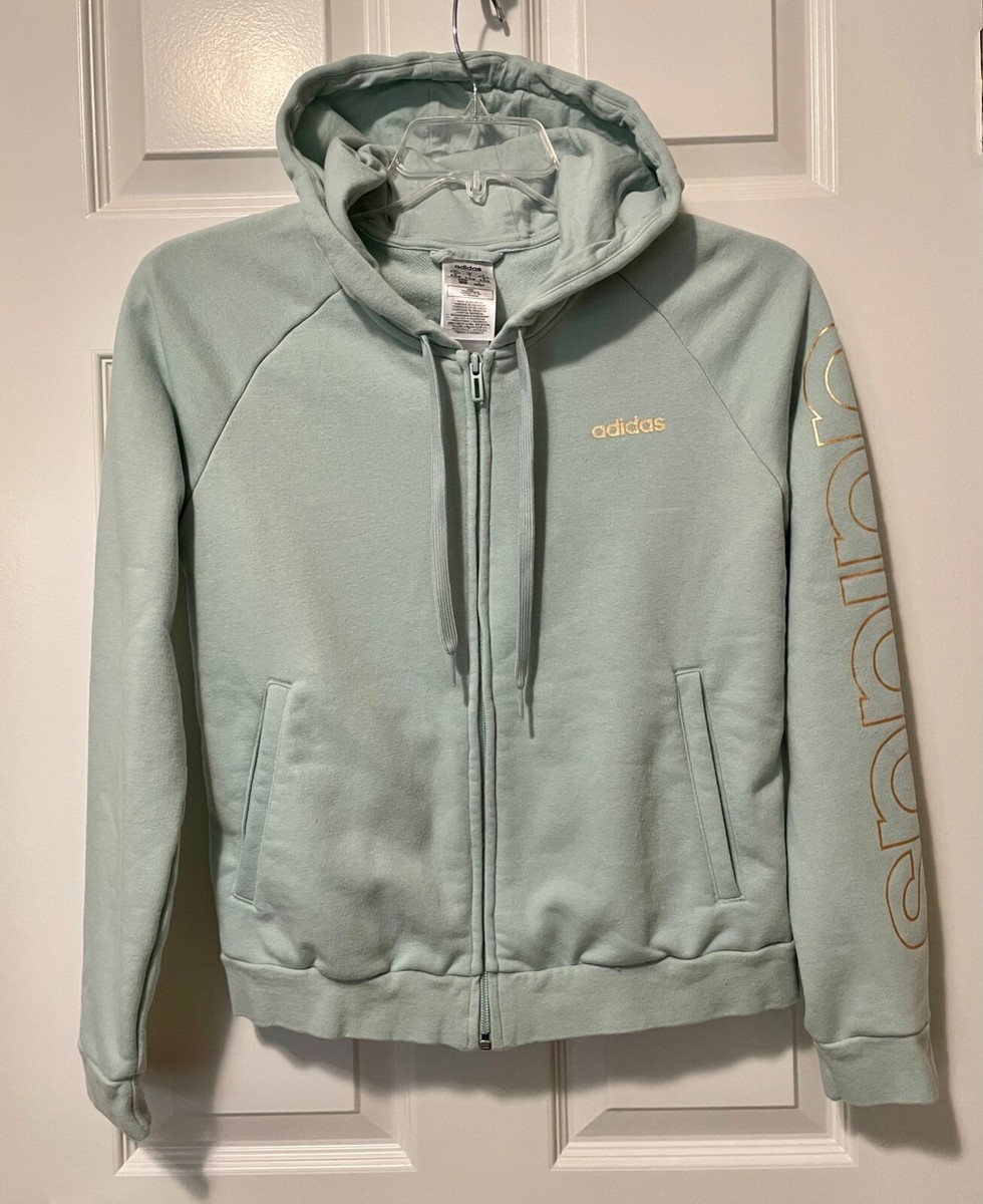 Adidas Green w/Gold Logo Full Zip Hoodie Sweatshirt Women's Size Medium