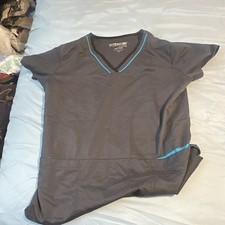 Grey's Anatomy Women  s L Gray/Blue Solid Scrub Top Polyester Rayon Blend