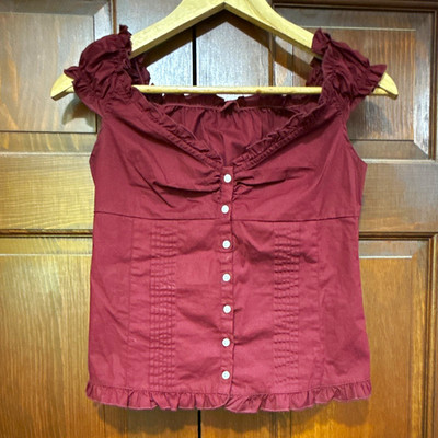 John Galt Brandy Melville Red Elena Button Up Top Size XS/S