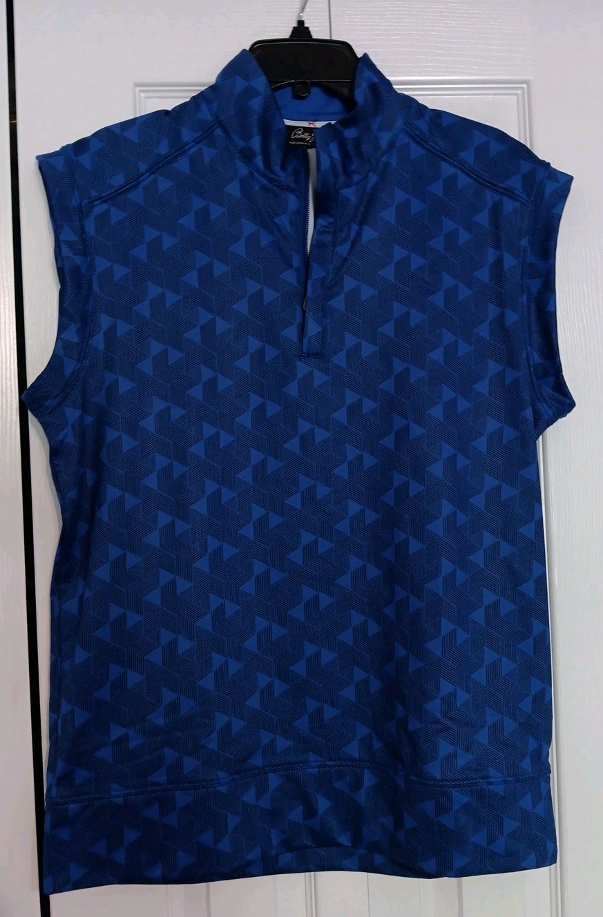 NWT Bobby Jones Performance Golf Vest Large, Marina Blue Geometric Print 1/4 Zip