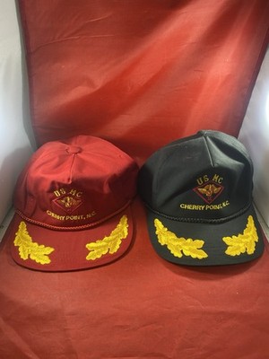 Lot Of Two USMC Cherry Point NC Hats Red And Black Vintage