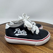 Kid's Polo Ralph Lauren Logo Black Leather Sneaker Shoes Toddler Size 6