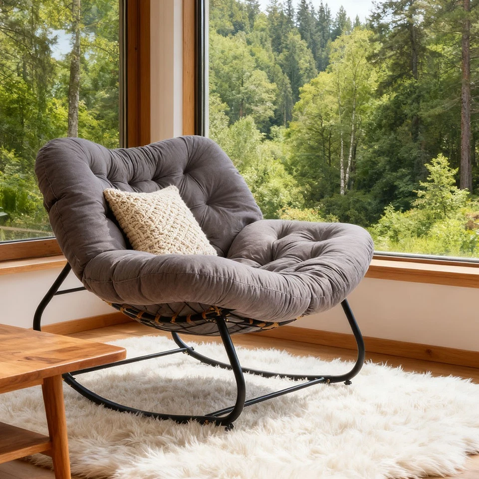 Comfortable Outdoor Indoor Rocking Chair Oversized Hone Patio Wicker Egg Chair - Image 2 of 4