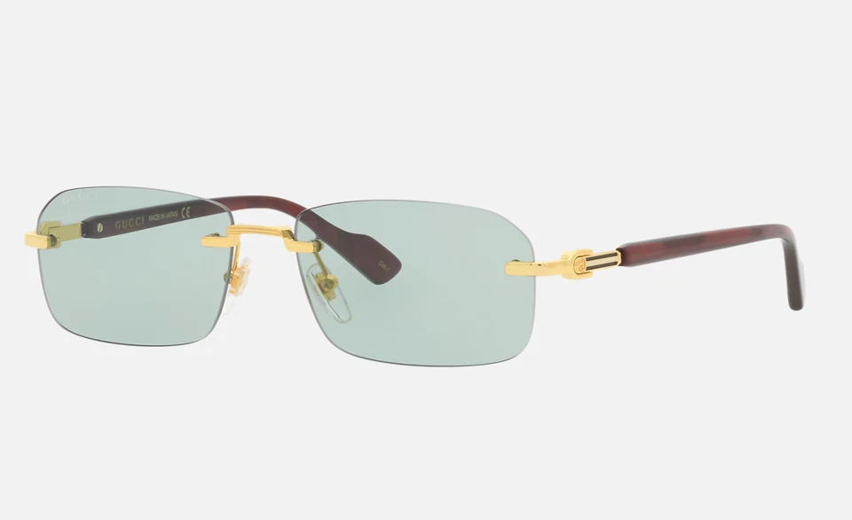 Gafas de sol cuadradas unisex Gucci GG1221S 003 en borgoña/dorado con lentes verdes 100 % Foto 2 de 4