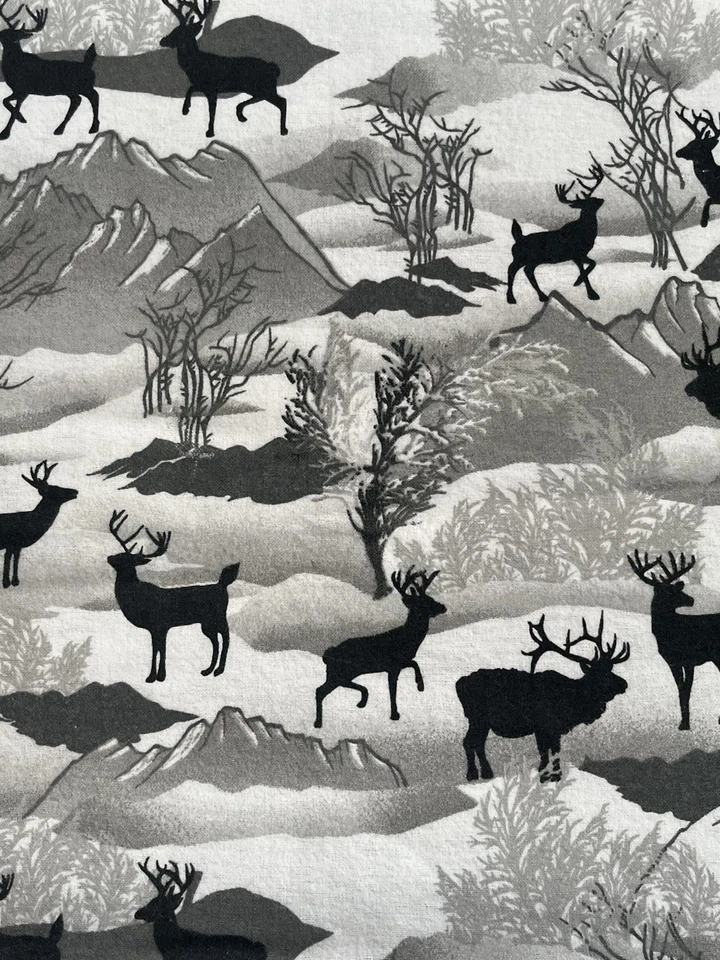 Baum Textile Mills Flannel Fabric Gray Charcoal Deer Woodland 44” x 66” - Image 2 of 4