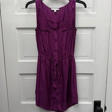 American Eagle Magenta Button Front Shirt Dress XS Boho Tie Waist Mini