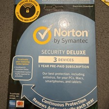 Norton Security Deluxe 3 Device 1 Year  sealed CD key  new  Includes VPN  new
